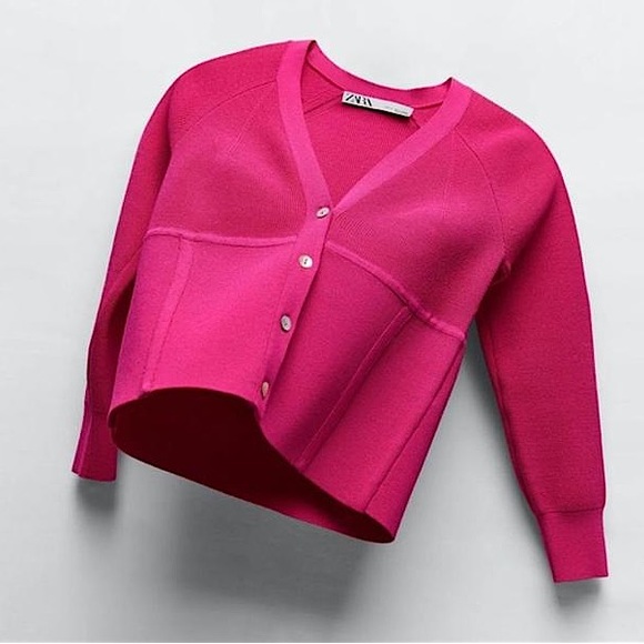 Zara Sweaters - ZARA RIBBED HOT PINK CARDIGAN